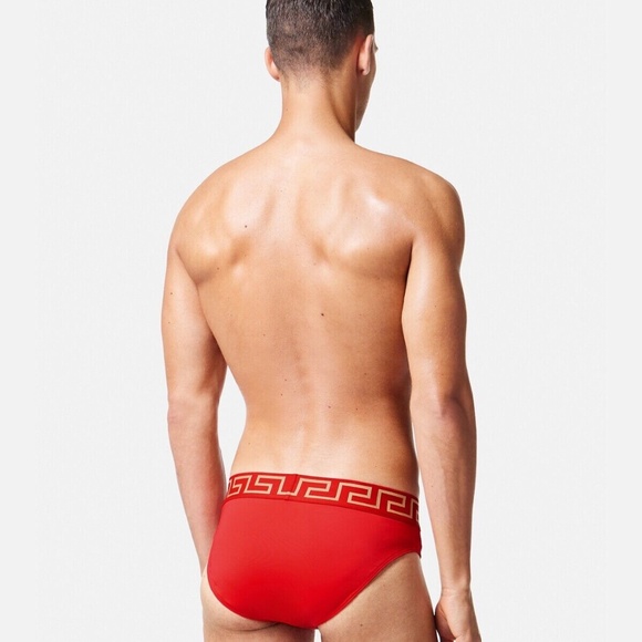 Versace Greca Border Medusa Barocco Red Swim Briefs Bathing Suit Speedo - Picture 3 of 14